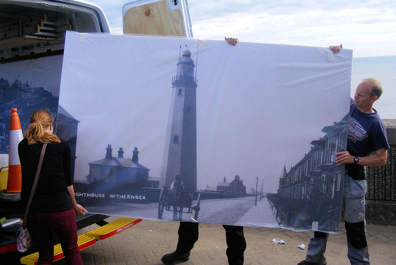 Picture boards being put up in Withernsea