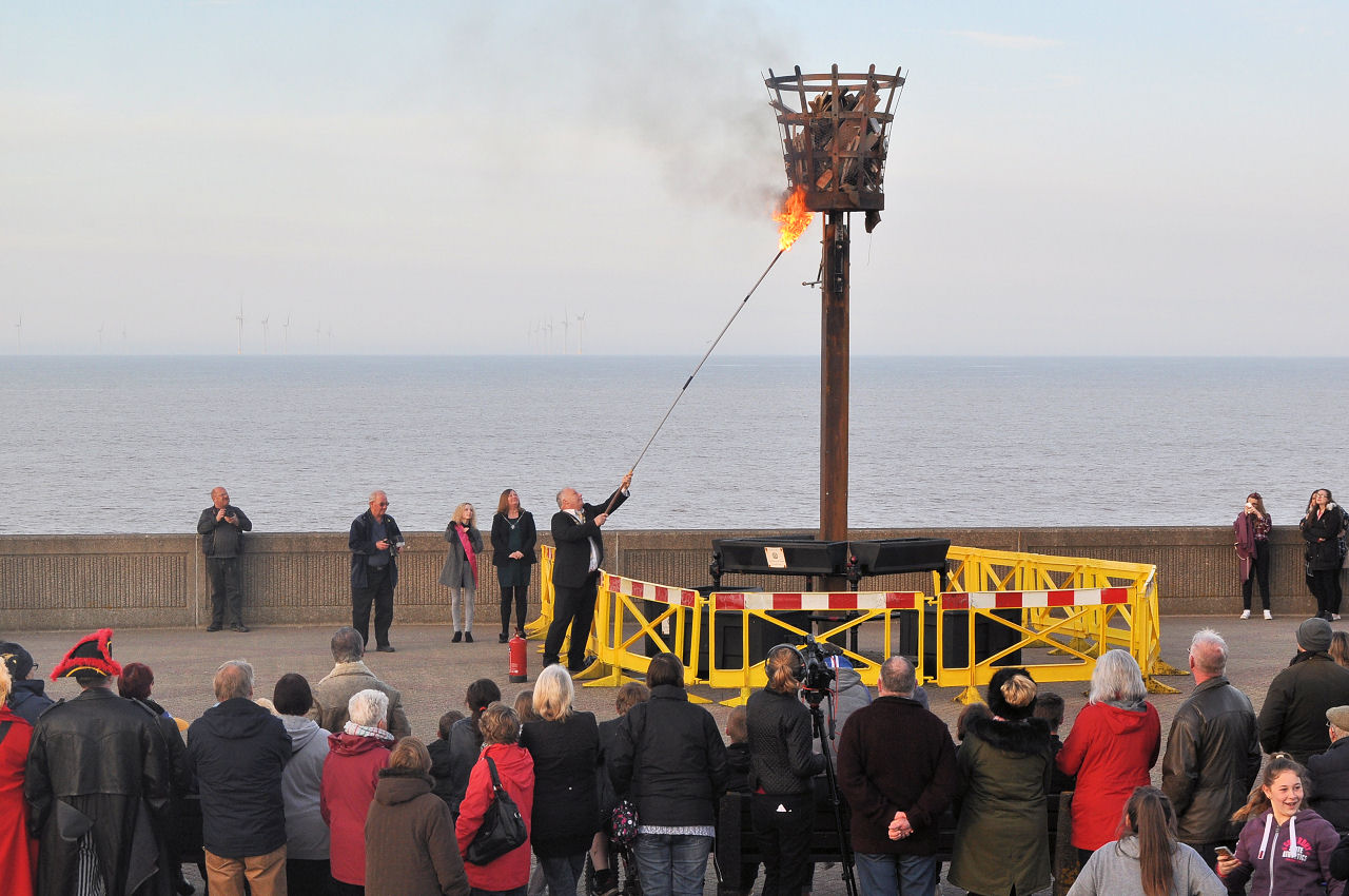 Mayor Patric Spicer lights the beacon for the Queens 90th birthday 21st April 2016