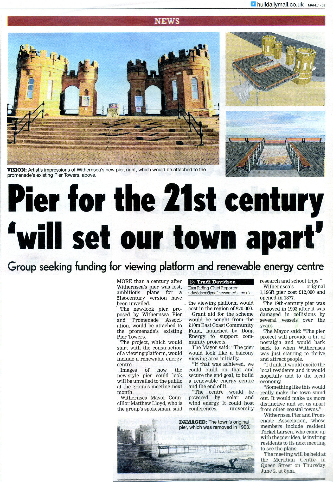 Withernsea Pier Press Coverage Hull Daily Mail 13th May 2016