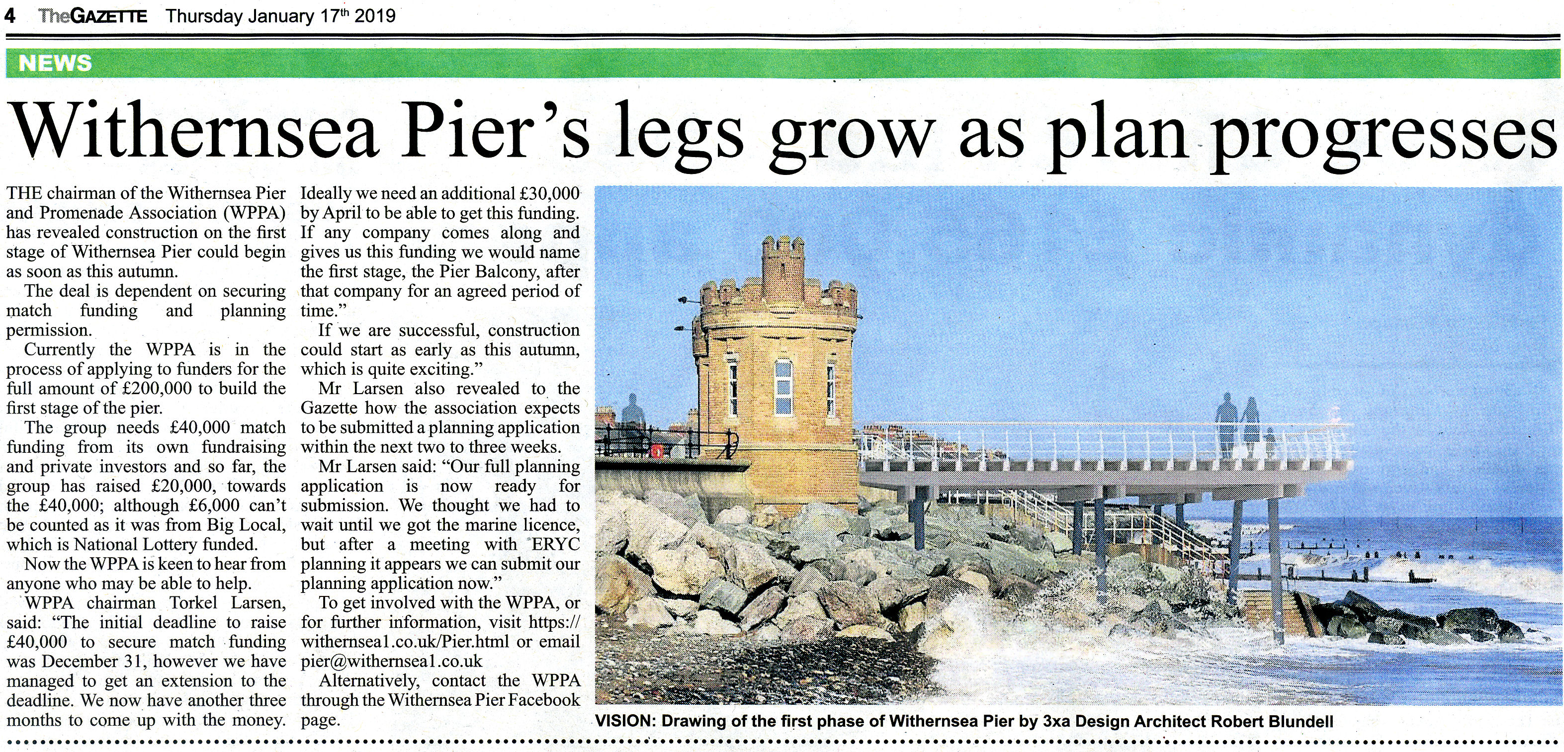 Withernsea Pier Newspaper Article in the Holderness Gazette January 2019